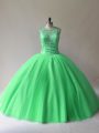 Suitable Green Sleeveless Tulle Lace Up Sweet 16 Dress for Sweet 16 and Quinceanera