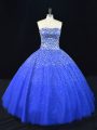 Low Price Royal Blue Strapless Lace Up Beading 15th Birthday Dress Sleeveless