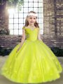 Beading and Hand Made Flower Glitz Pageant Dress Yellow Green Lace Up Sleeveless Floor Length