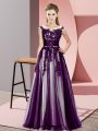 Deluxe Dark Purple Empire Tulle Scoop Sleeveless Beading and Lace Floor Length Zipper Quinceanera Dama Dress