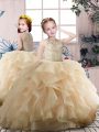 Gorgeous Champagne Ball Gowns Scoop Sleeveless Organza Floor Length Zipper Beading and Ruffles Little Girls Pageant Dress