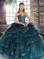 Floor Length Ball Gowns Sleeveless Teal 15 Quinceanera Dress Lace Up