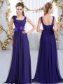 Perfect Purple Zipper Straps Belt and Hand Made Flower Damas Dress Chiffon Sleeveless