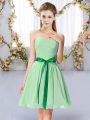 Apple Green Chiffon Lace Up Dama Dress Sleeveless Mini Length Belt