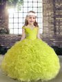 Fabric With Rolling Flowers Sleeveless Floor Length Pageant Dress for Girls and Beading and Ruffles