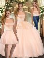 Halter Top Sleeveless Vestidos de Quinceanera Floor Length Beading Peach Organza