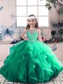 Beauteous Green Scoop Neckline Beading and Ruffles Pageant Dress for Teens Sleeveless Lace Up