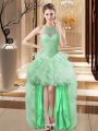 Custom Design Apple Green Sleeveless High Low Beading and Ruffles Lace Up Prom Gown