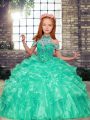 Beading and Ruffles Kids Formal Wear Apple Green Lace Up Sleeveless Floor Length