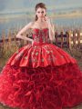 Flirting Sleeveless Brush Train Lace Up Embroidery and Ruffles Quinceanera Gowns