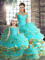 Trendy Floor Length Ball Gowns Sleeveless Aqua Blue Quinceanera Dresses Lace Up