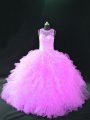Stunning Lilac Lace Up Sweet 16 Dress Beading and Ruffles Sleeveless Floor Length