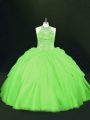 Sleeveless Floor Length Beading Lace Up Quinceanera Dresses with