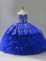 Royal Blue Sweetheart Lace Up Embroidery and Ruffles Quinceanera Dresses Sleeveless