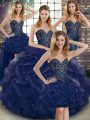 Luxurious Sweetheart Sleeveless Lace Up 15 Quinceanera Dress Navy Blue Tulle