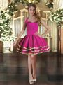 Clearance Sleeveless Tulle Mini Length Lace Up Prom Gown in Fuchsia with Ruffled Layers