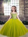 Custom Made Beading and Appliques Pageant Gowns Olive Green Lace Up Sleeveless Floor Length