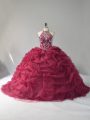 Elegant Burgundy Halter Top Neckline Beading and Pick Ups Sweet 16 Dress Sleeveless Lace Up