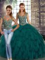 Top Selling Floor Length Peacock Green Sweet 16 Dresses Straps Sleeveless Lace Up