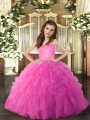 Hot Sale Hot Pink Ball Gowns Straps Sleeveless Tulle Floor Length Lace Up Ruffles Kids Formal Wear