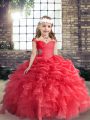 Charming Red Sleeveless Floor Length Beading Lace Up Little Girl Pageant Dress