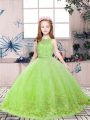 Discount Yellow Green Ball Gowns Lace and Appliques Girls Pageant Dresses Backless Tulle Sleeveless Floor Length