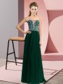 Deluxe Sleeveless Chiffon Floor Length Lace Up Prom Dresses in Peacock Green with Beading
