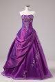 High Quality Purple Organza Zipper Vestidos de Quinceanera Sleeveless Floor Length Embroidery