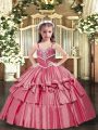 Enchanting Sleeveless Floor Length Beading Lace Up Little Girls Pageant Dress Wholesale with Red