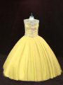 Gold Ball Gowns Tulle Scoop Sleeveless Beading Floor Length Lace Up Sweet 16 Quinceanera Dress