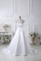 White Sleeveless Brush Train Pattern Wedding Dress