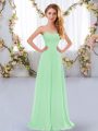 Edgy Floor Length Lace Up Dama Dress Apple Green for Wedding Party with Ruching