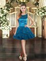Mini Length Blue Prom Party Dress Scoop Sleeveless Lace Up