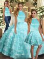 Aqua Blue Sleeveless Ruffled Layers Floor Length 15 Quinceanera Dress