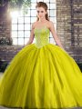 High Quality Olive Green Quinceanera Dress Military Ball and Sweet 16 and Quinceanera with Beading Sweetheart Sleeveless Brush Train Lace Up