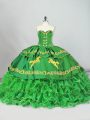 Satin and Organza Sleeveless 15th Birthday Dress Brush Train and Embroidery and Ruffled Layers