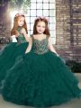 Graceful Straps Sleeveless Tulle Glitz Pageant Dress Beading and Ruffles Lace Up