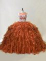 Brown Two Pieces Beading and Ruffles Quinceanera Gowns Zipper Organza Sleeveless