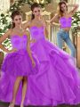 Sweetheart Sleeveless Tulle Quince Ball Gowns Beading and Ruffles Lace Up