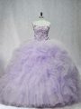 High End Lavender Lace Up 15 Quinceanera Dress Ruffles Sleeveless Brush Train