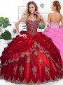 Beautiful Wine Red Sleeveless Floor Length Beading and Appliques and Pick Ups Lace Up Sweet 16 Dress