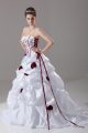 Super White Taffeta Lace Up Wedding Dress Sleeveless Brush Train Embroidery and Pick Ups and Hand Made Flower