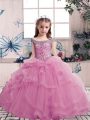 Scoop Sleeveless Lace Up Little Girls Pageant Gowns Lilac Tulle