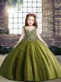 Stunning Olive Green Sleeveless Tulle Lace Up Child Pageant Dress for Party and Military Ball and Wedding Party