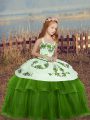 Charming Green Ball Gowns Tulle Straps Sleeveless Embroidery Floor Length Lace Up Pageant Gowns For Girls