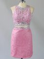 Dazzling Scoop Sleeveless Lace Prom Gown Beading Zipper