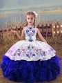 Sleeveless Embroidery and Ruffles Lace Up Kids Formal Wear