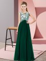 Dark Green Empire Beading and Appliques Vestidos de Damas Zipper Chiffon Sleeveless Floor Length