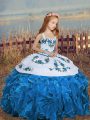 Blue Straps Embroidery and Ruffles Little Girls Pageant Dress Wholesale Sleeveless