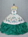 Turquoise Sweetheart Lace Up Embroidery and Ruffles 15th Birthday Dress Sleeveless